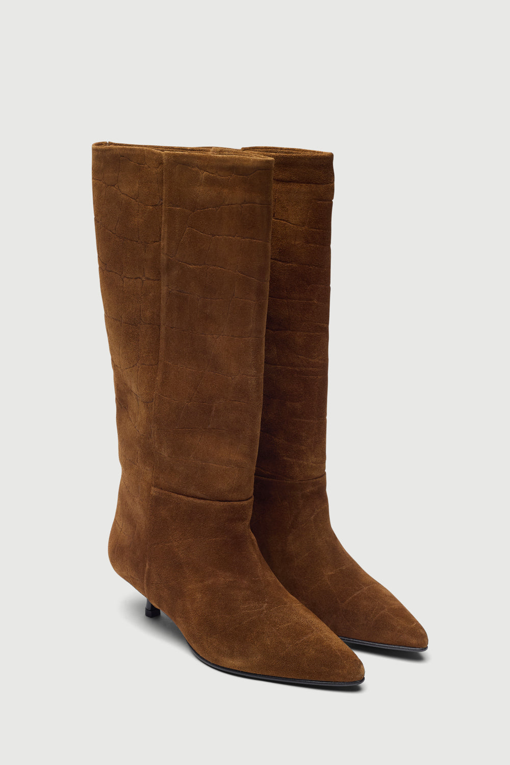 Sydney Boots in Croc-effect Tan Suede