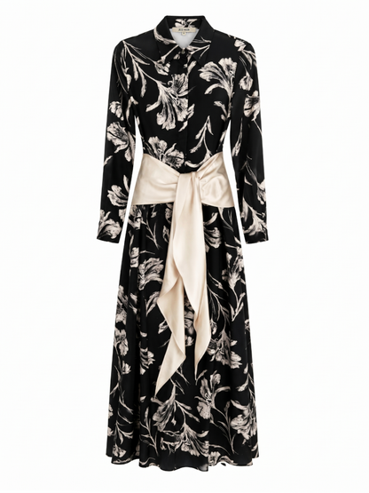 Vestido Lida largo flores negro