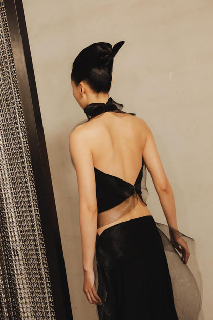 Draped Halter Top in Silk Jersey