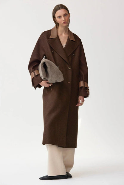 abrigo de lana kaki y cuero Coats Miguel Marinero 