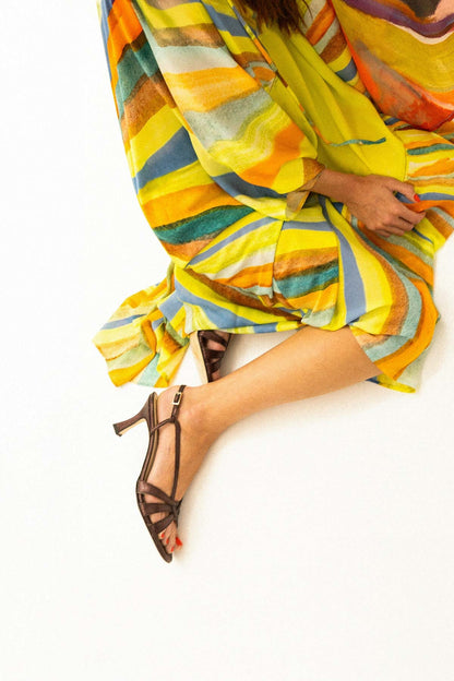 Adeline low coffee Heels Mint and Rose 