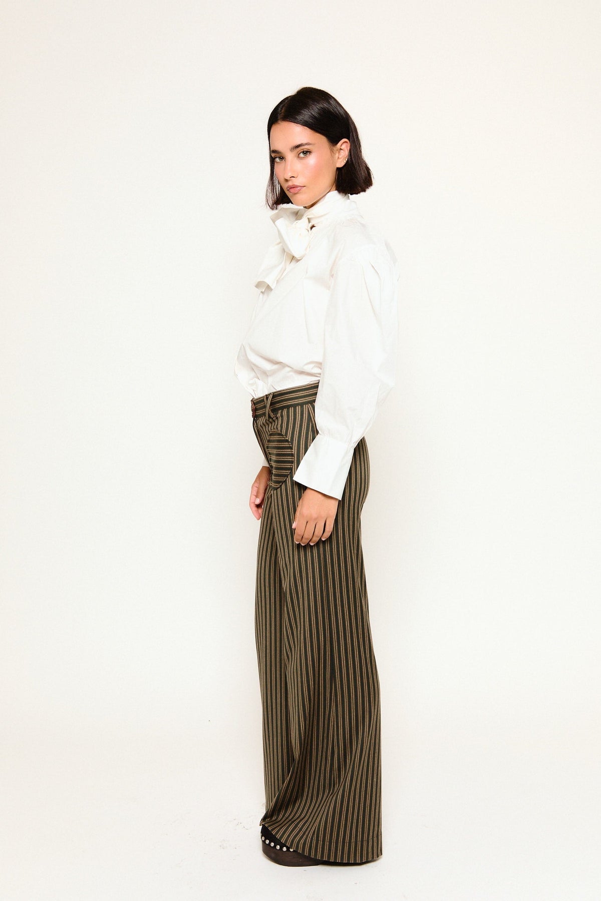 Anglet Khaki Stripe Trousers Trousers Werit 