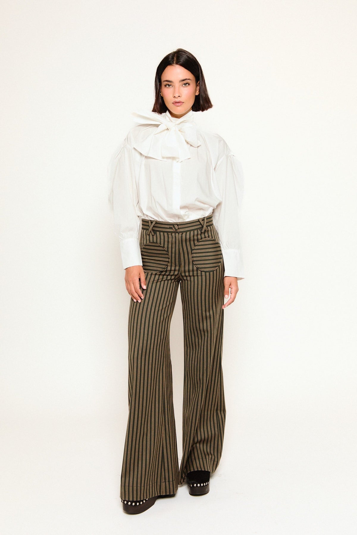 Anglet Khaki Stripe Trousers Trousers Werit 