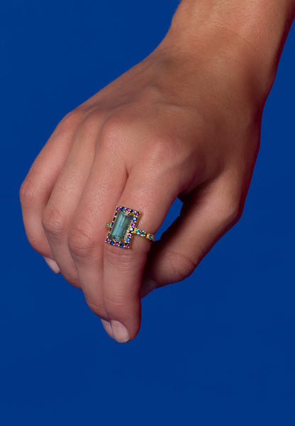 Anillo Rivoli Rosetón Aguamarina y Morado Rings LAVANI 