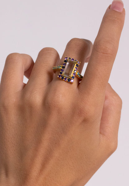 Anillo Rivoli Rosetón Aguamarina y Morado Rings LAVANI 