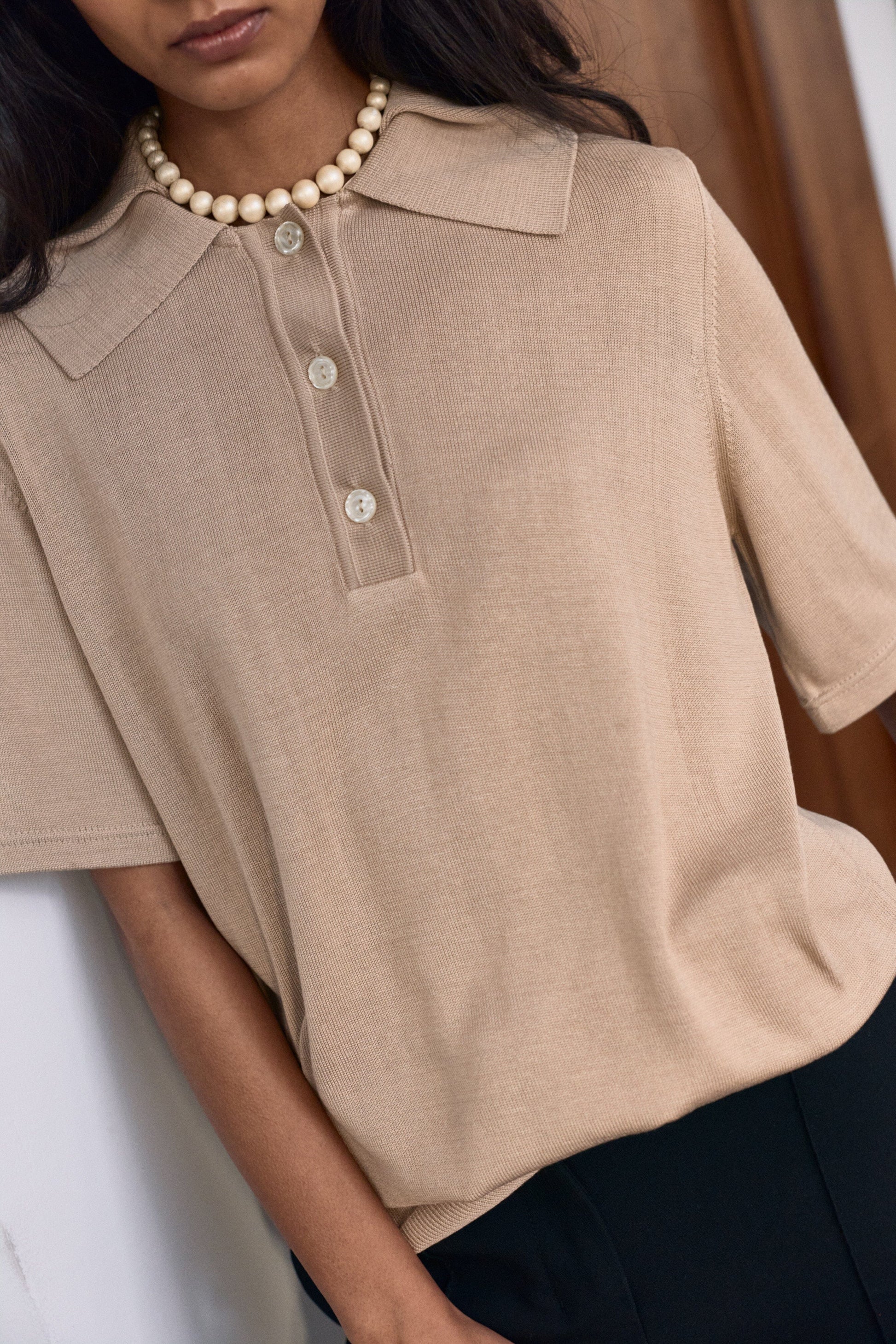 Antonia Silk Polo Beige Shirts & Tops Laia Alen 
