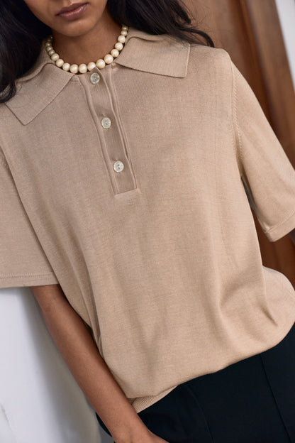 Antonia Silk Polo Beige Shirts & Tops Laia Alen 
