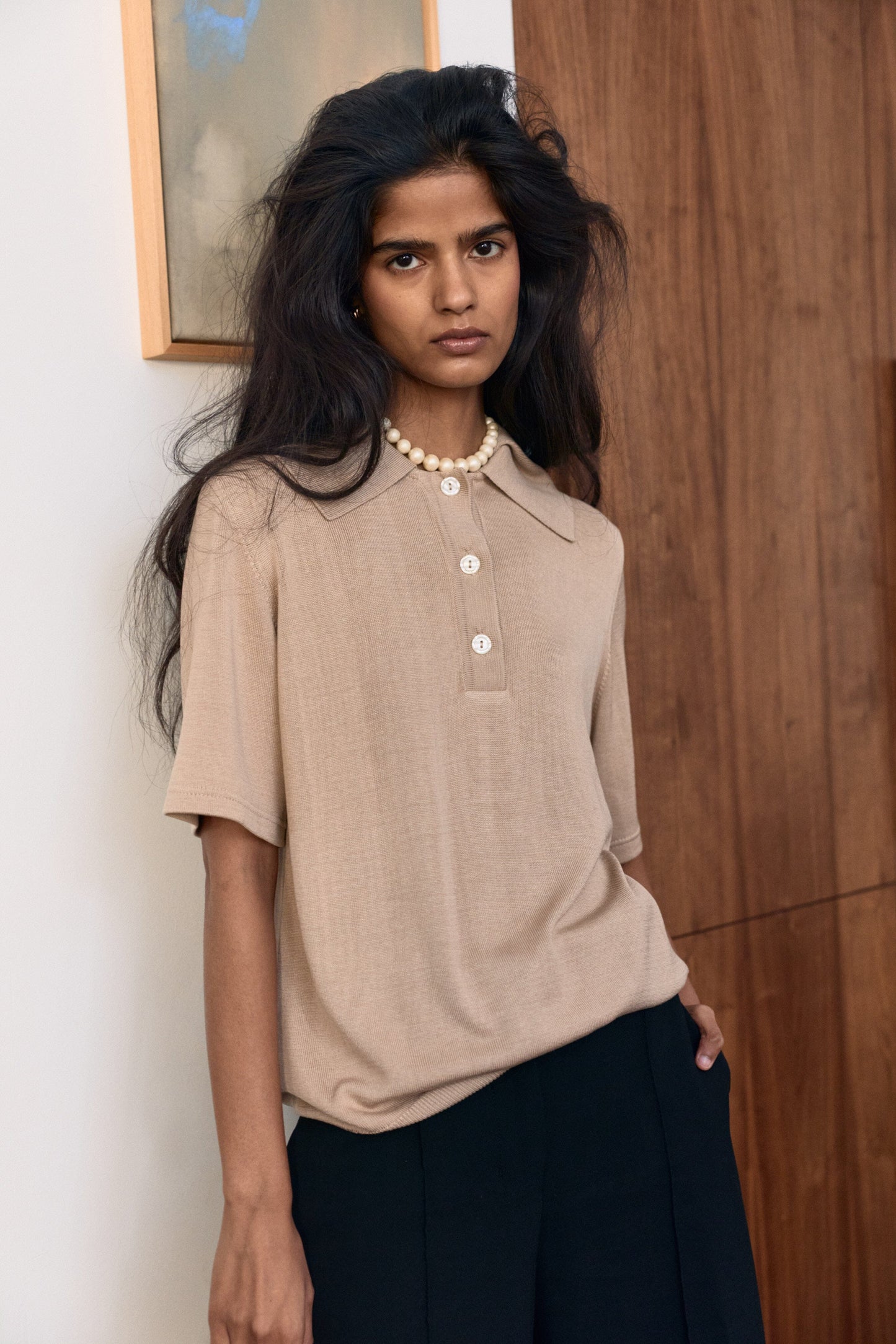 Antonia Silk Polo Beige Shirts & Tops Laia Alen 