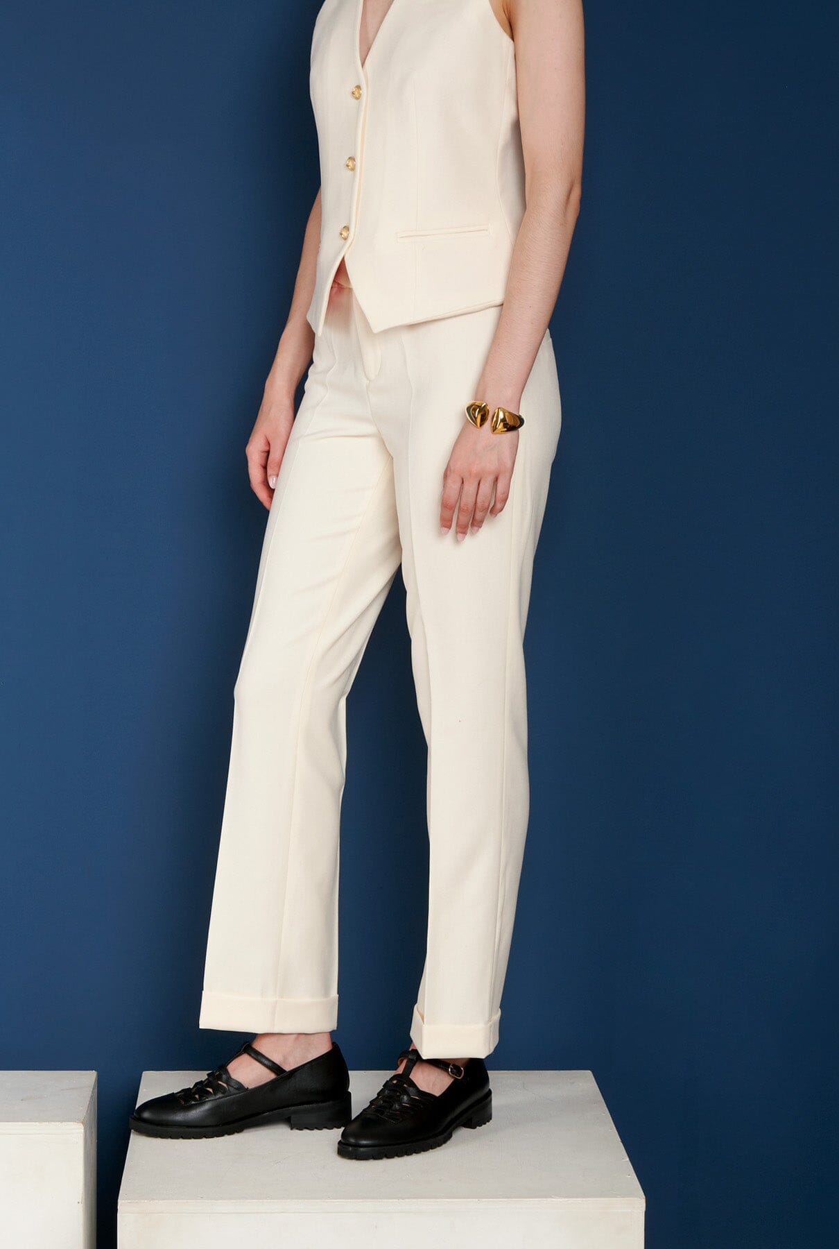 ATELIER 02 BEIGE BUCKLE TROUSERS Trousers The Extreme Collection 