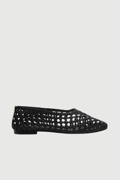 Ava Ballet Flats in Black & White Woven Leather Flat shoes AUGUSTA 