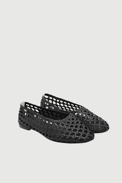 Ava Ballet Flats in Black & White Woven Leather Flat shoes AUGUSTA 