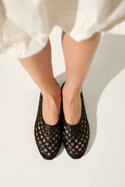 Ava Ballet Flats in Black & White Woven Leather Flat shoes AUGUSTA 