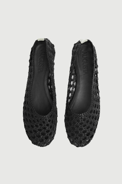 Ava Ballet Flats in Black & White Woven Leather Flat shoes AUGUSTA 