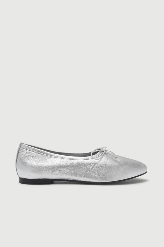 Ava Ballet Flats in Silver Leather Flat shoes AUGUSTA 