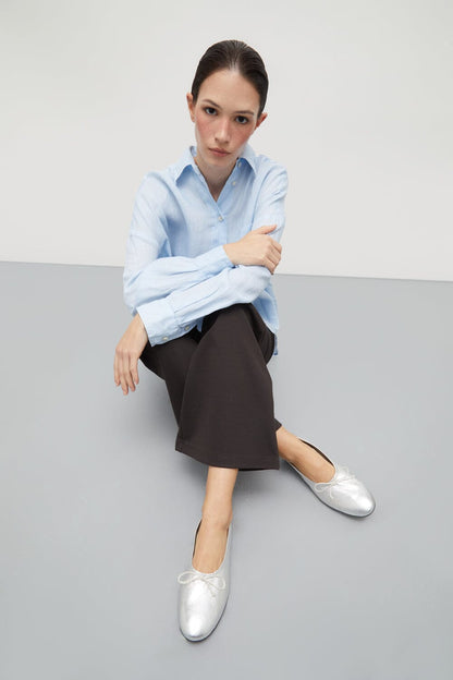 Ava Ballet Flats in Silver Leather Flat shoes AUGUSTA 