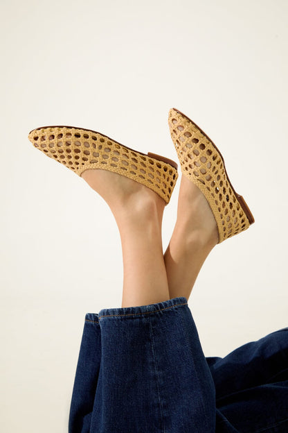 Ava Ballet Flats in Vanilla Woven Leather Flat shoes AUGUSTA 