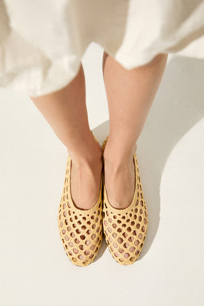 Ava Ballet Flats in Vanilla Woven Leather Flat shoes AUGUSTA 