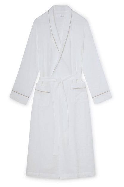 Batín Bambula Blanco con vivo tostado Batín mujer Vicky Bargalló 