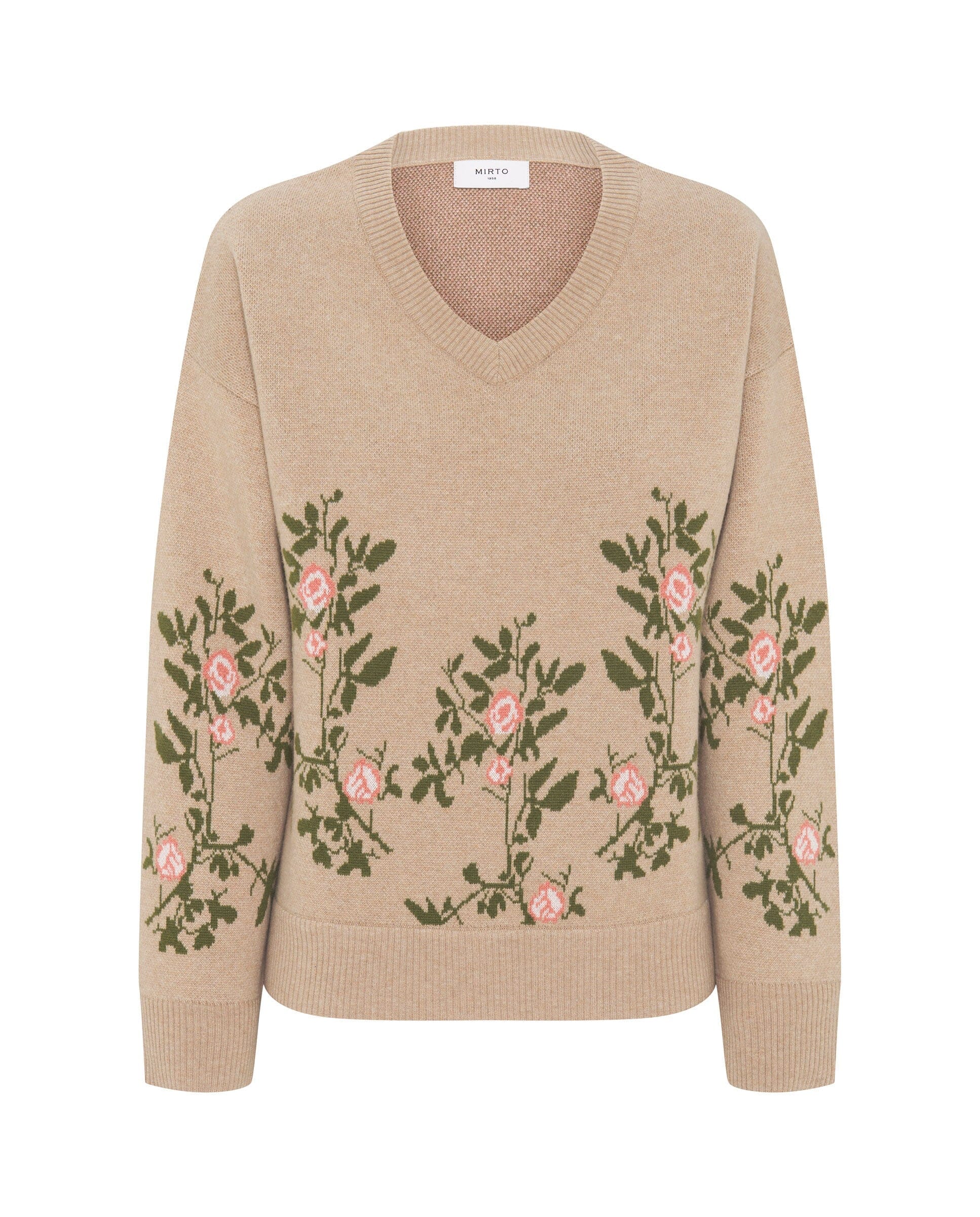 Beige floral jacquard cashmere wool sweater Sweaters Mirto 