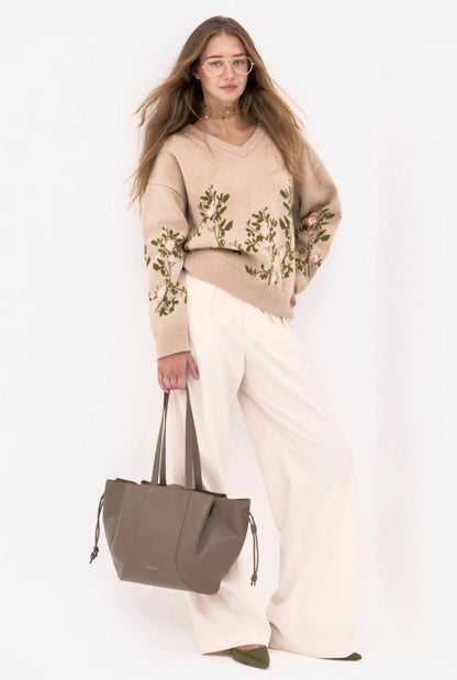 Beige floral jacquard cashmere wool sweater Sweaters Mirto 