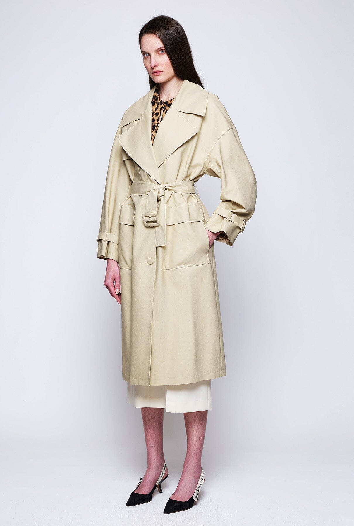 Beige gabardine Coats Mirto 