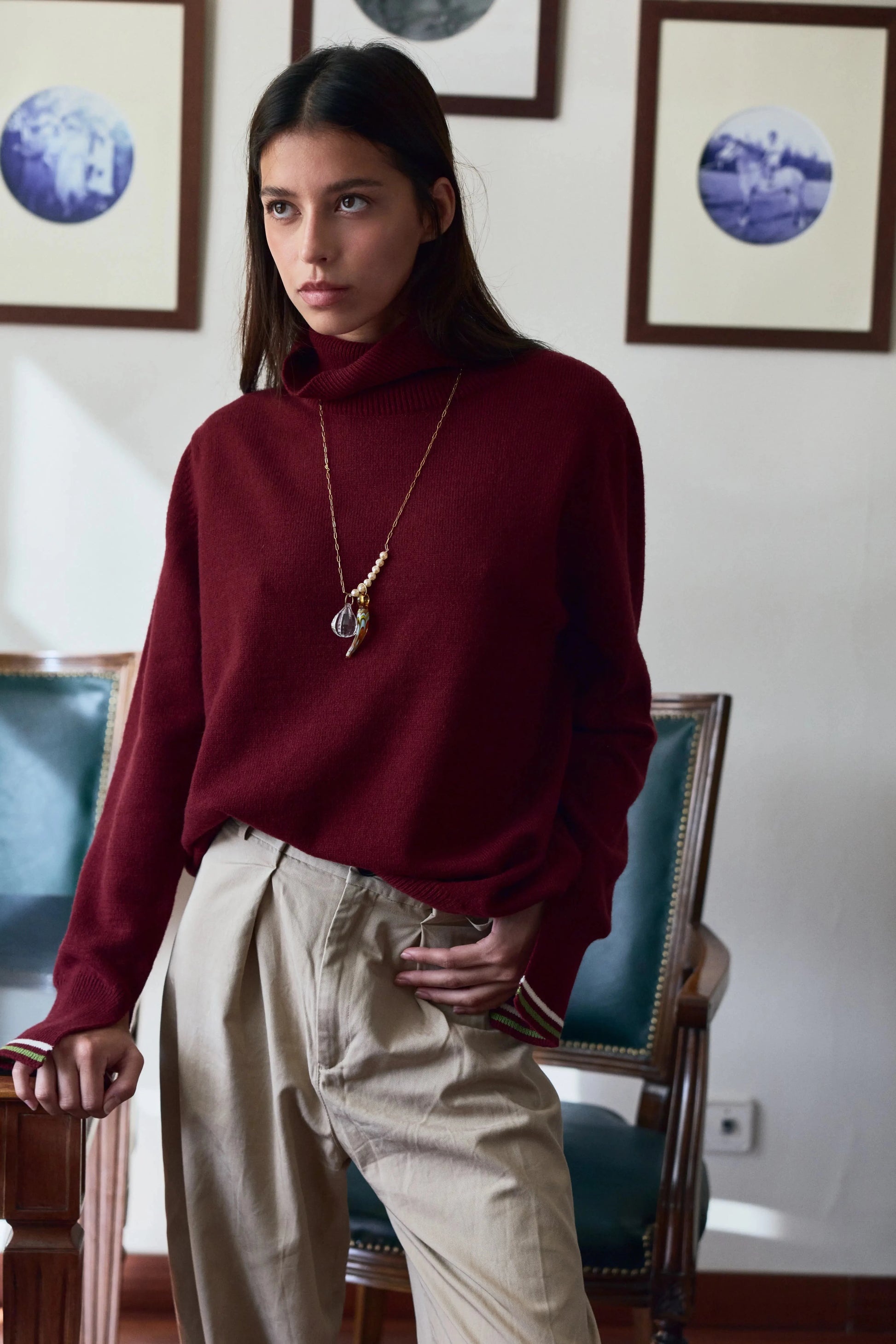 Berta Cashmere blend Crew Neck Wine Sweaters Laia Alen 