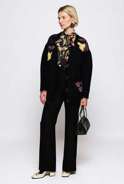 Black background floral print blouse Shirts & blouses Mirto 