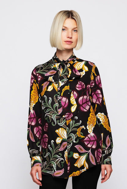 Black background floral print blouse Shirts & blouses Mirto 