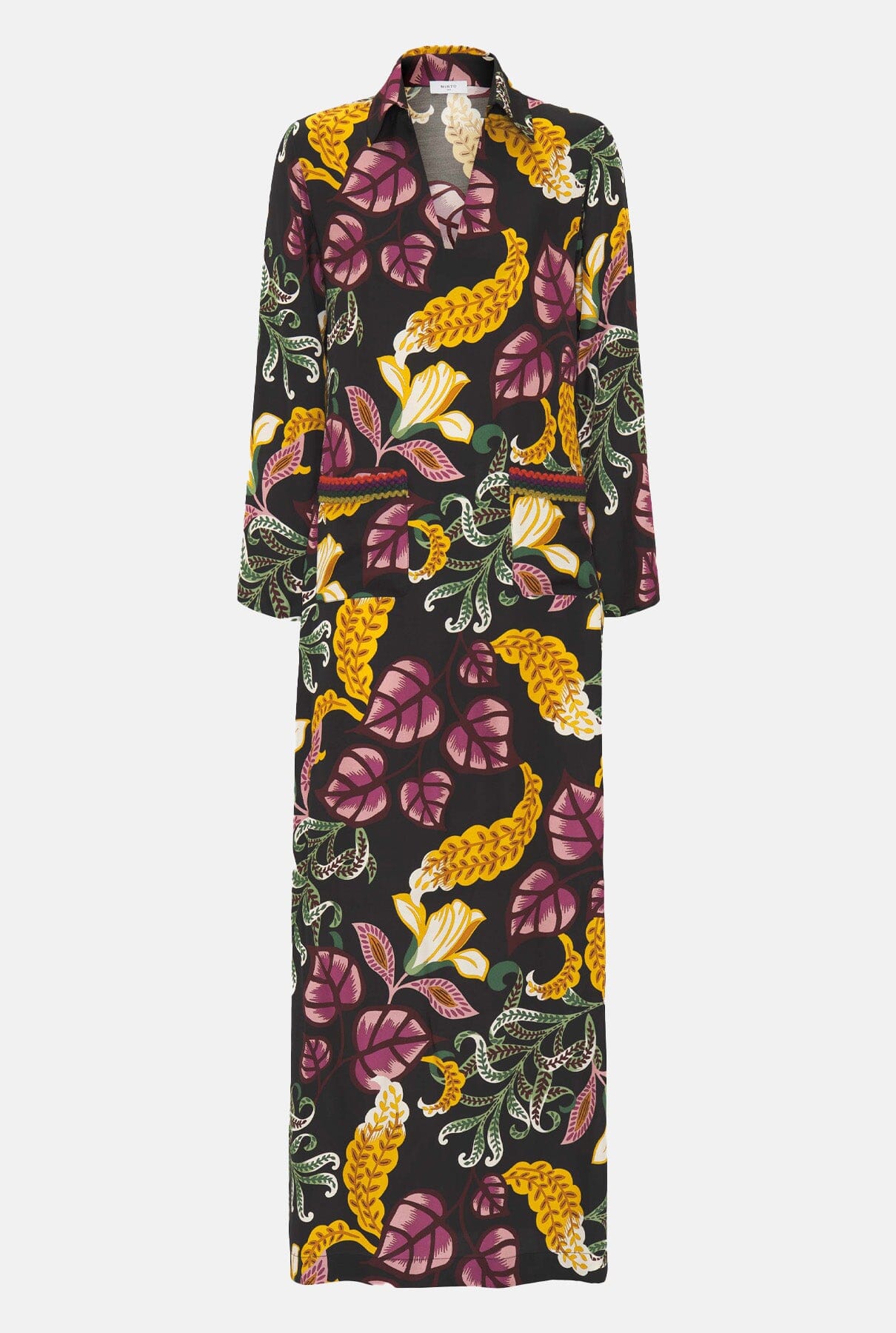 Black background floral print kaftan Dresses Mirto 