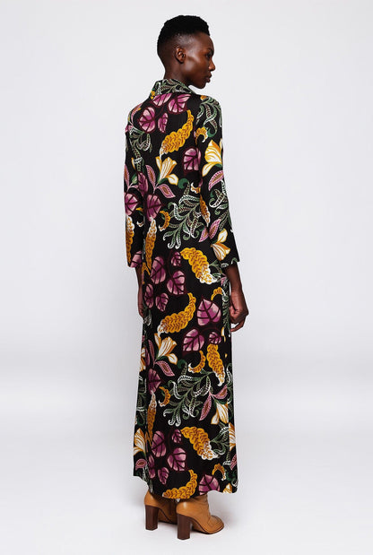 Black background floral print kaftan Dresses Mirto 