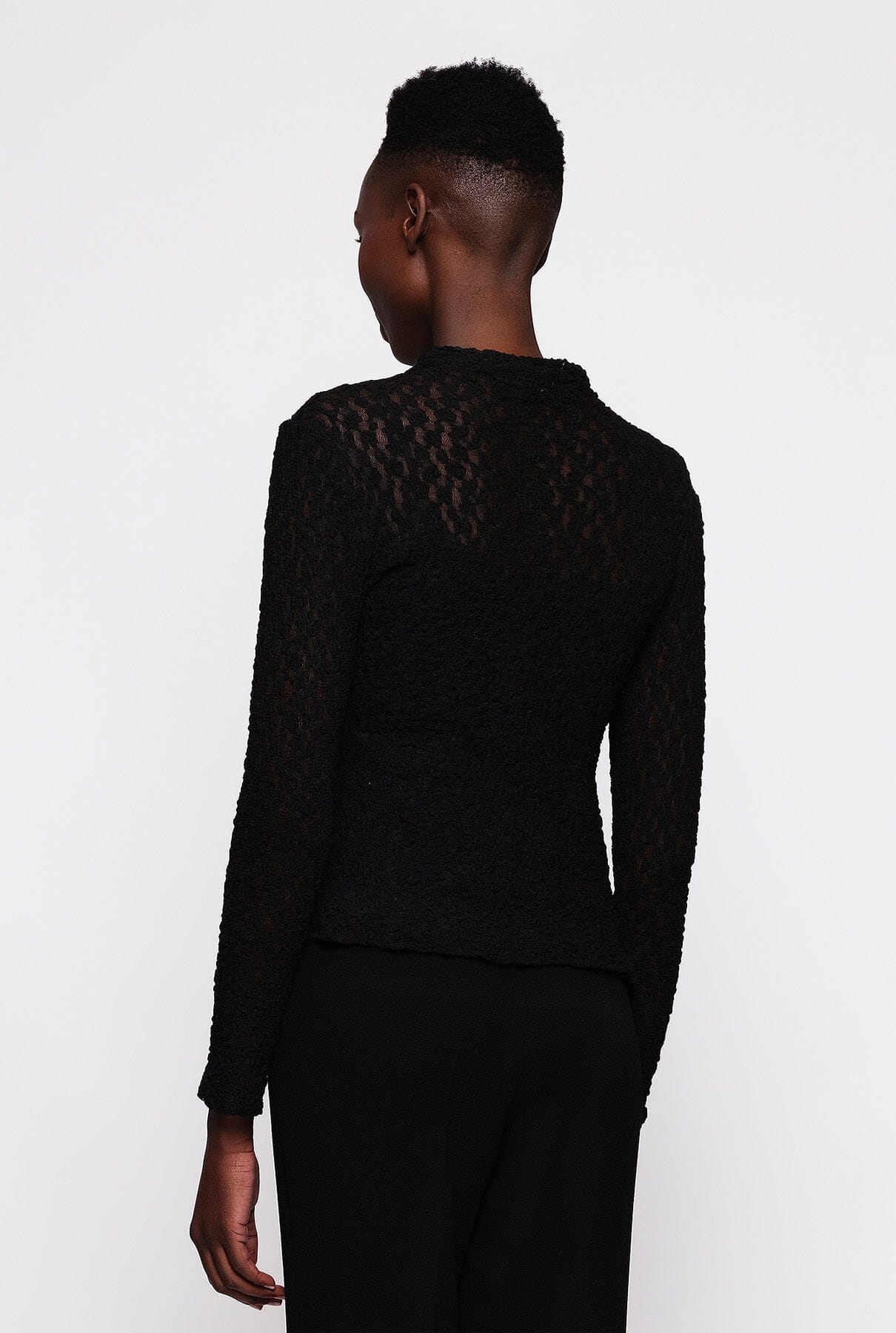 Black elastic lace draped top T-Shirts & tops Mirto