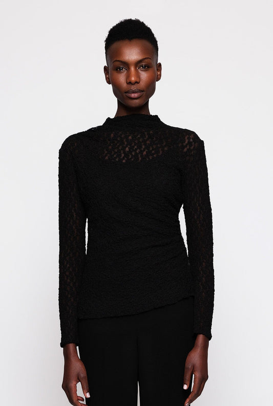 Black elastic lace draped top T-Shirts & tops Mirto