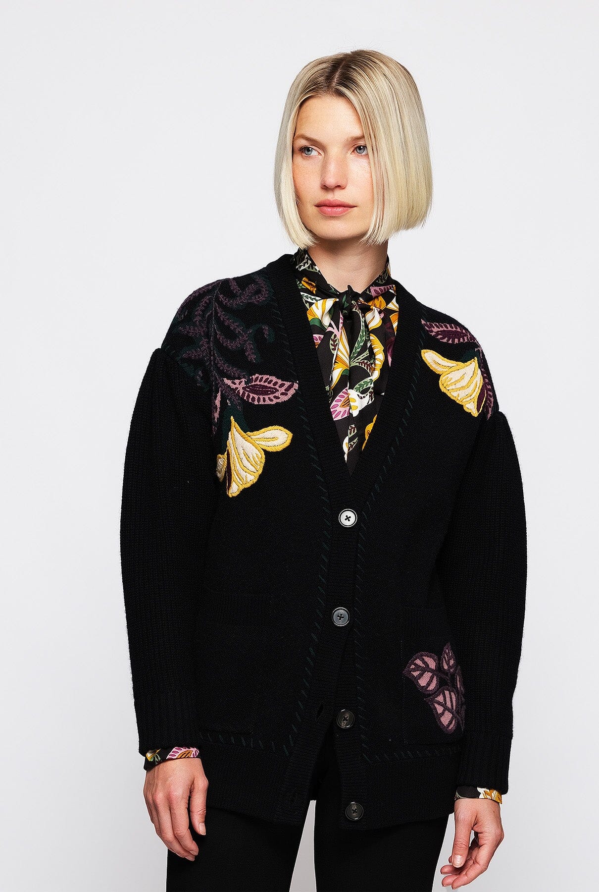 Black jacquard floral motif cardigan Jackets Mirto 