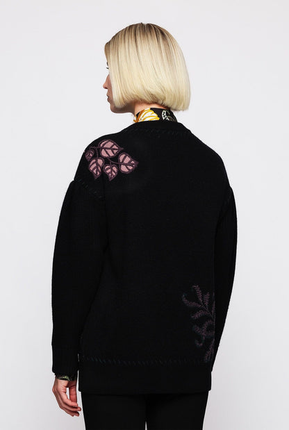 Black jacquard floral motif cardigan Jackets Mirto 