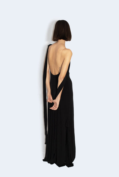 Black knit long dress Dresses Habey Club 