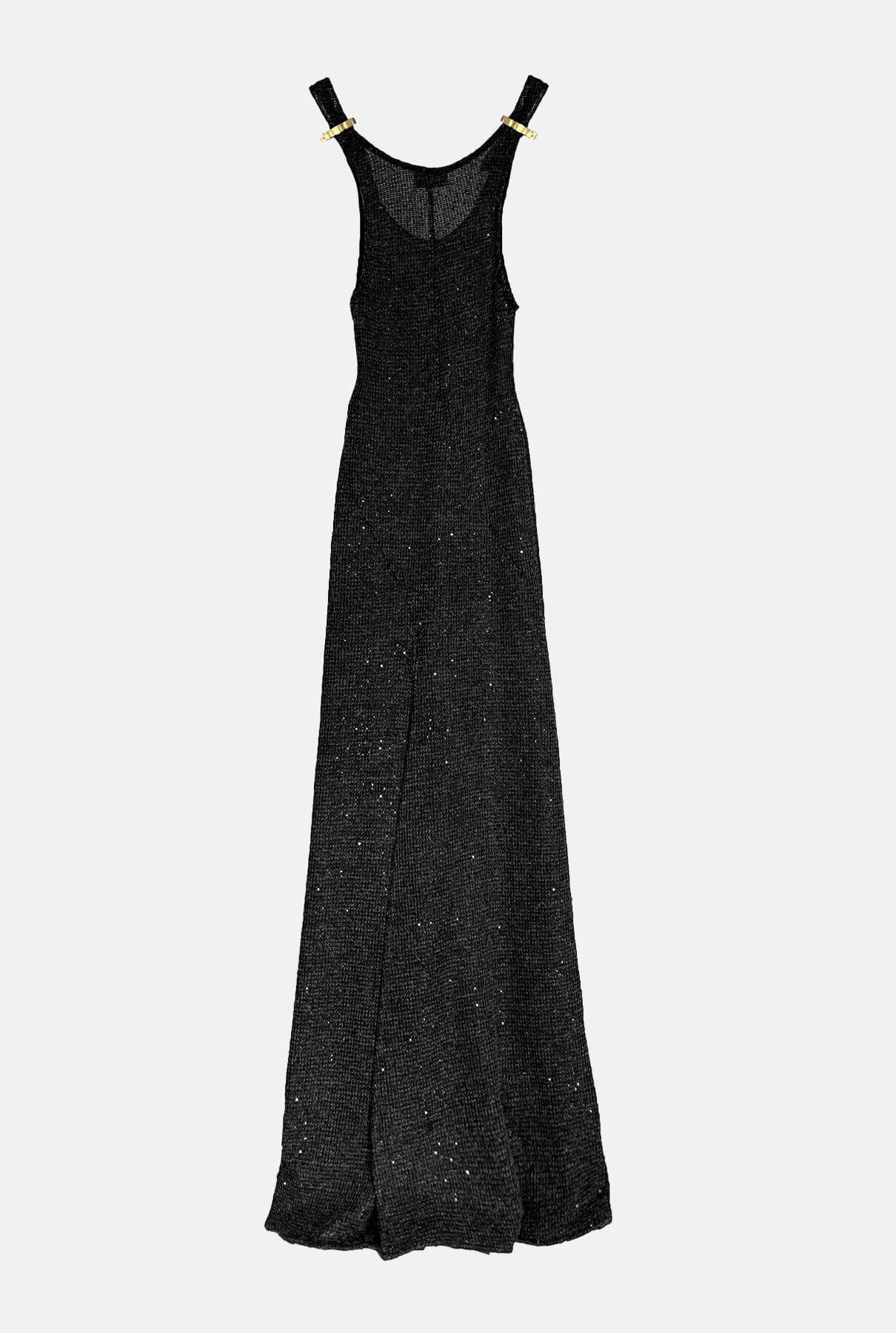 Black knit long dress with handmade brooch Dresses Habey Club 
