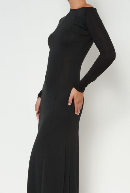 Black long knit dress Dresses Habey Club 