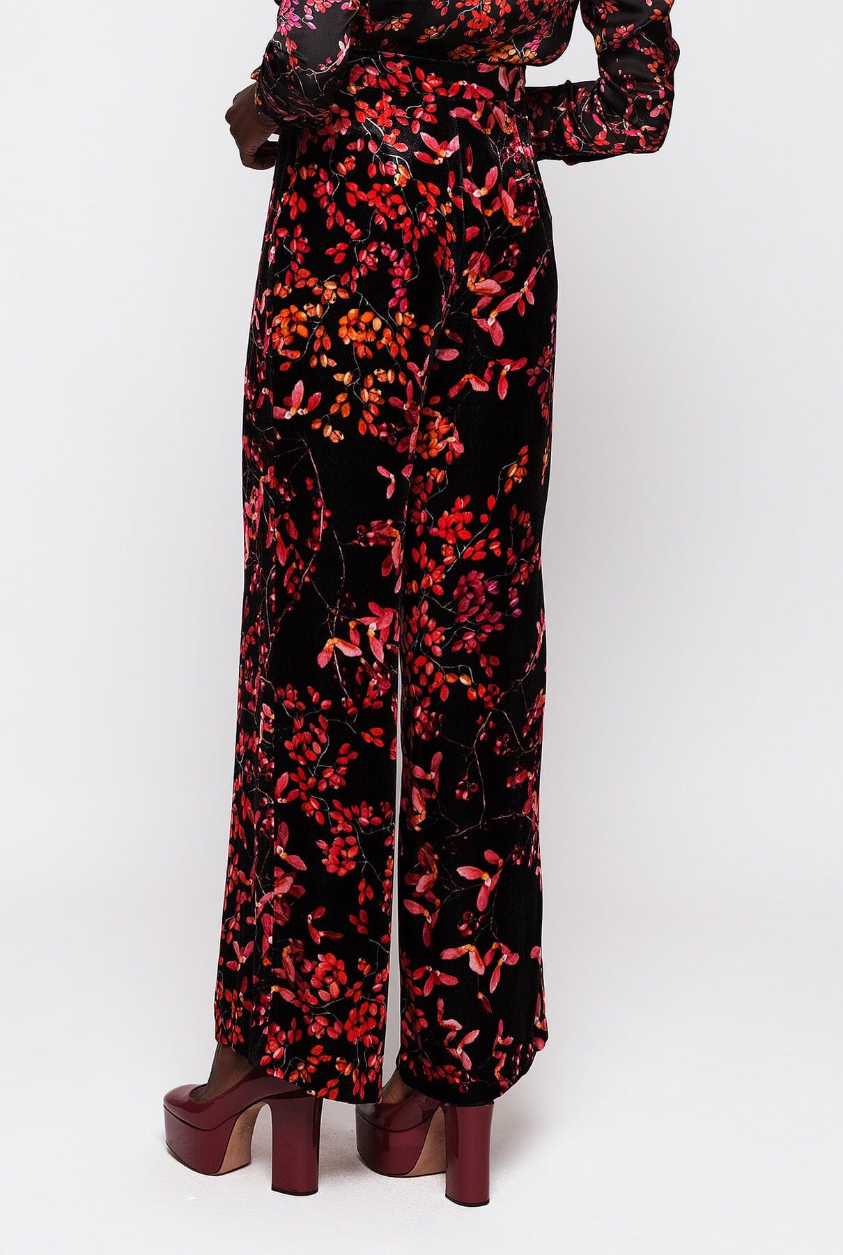 Black & red print velvet trousers Trousers Mirto 