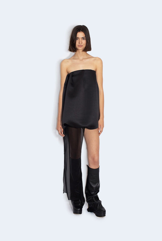 Black satin asymmetrical volume minidress Dresses Habey Club 