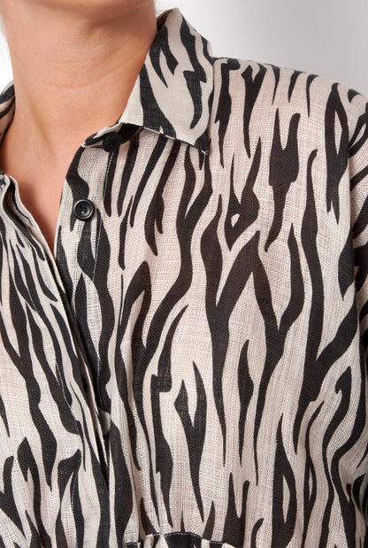 Black zebra print linen shirt-dress Dress Mirto 