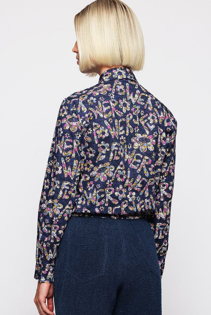 Blue cotton floral print shirt Shirts & blouses Mirto 