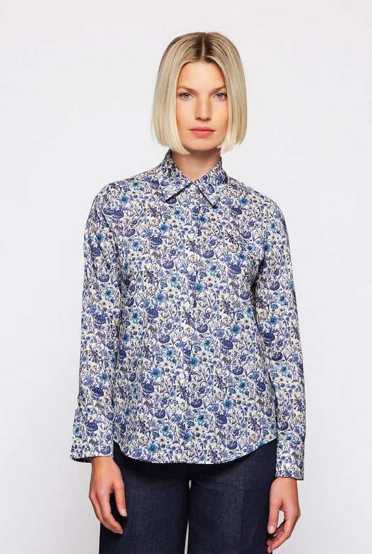 Blue cotton floral print shirt Shirts & blouses Mirto 