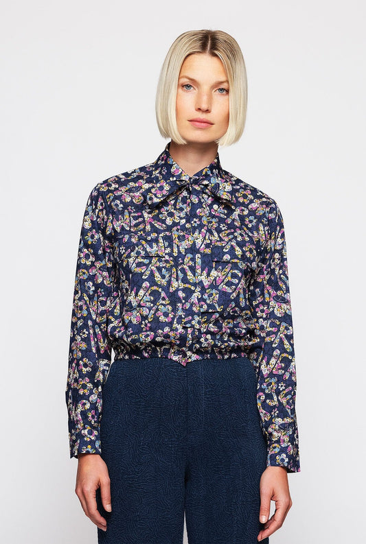 Blue cotton floral print shirt Shirts & blouses Mirto 