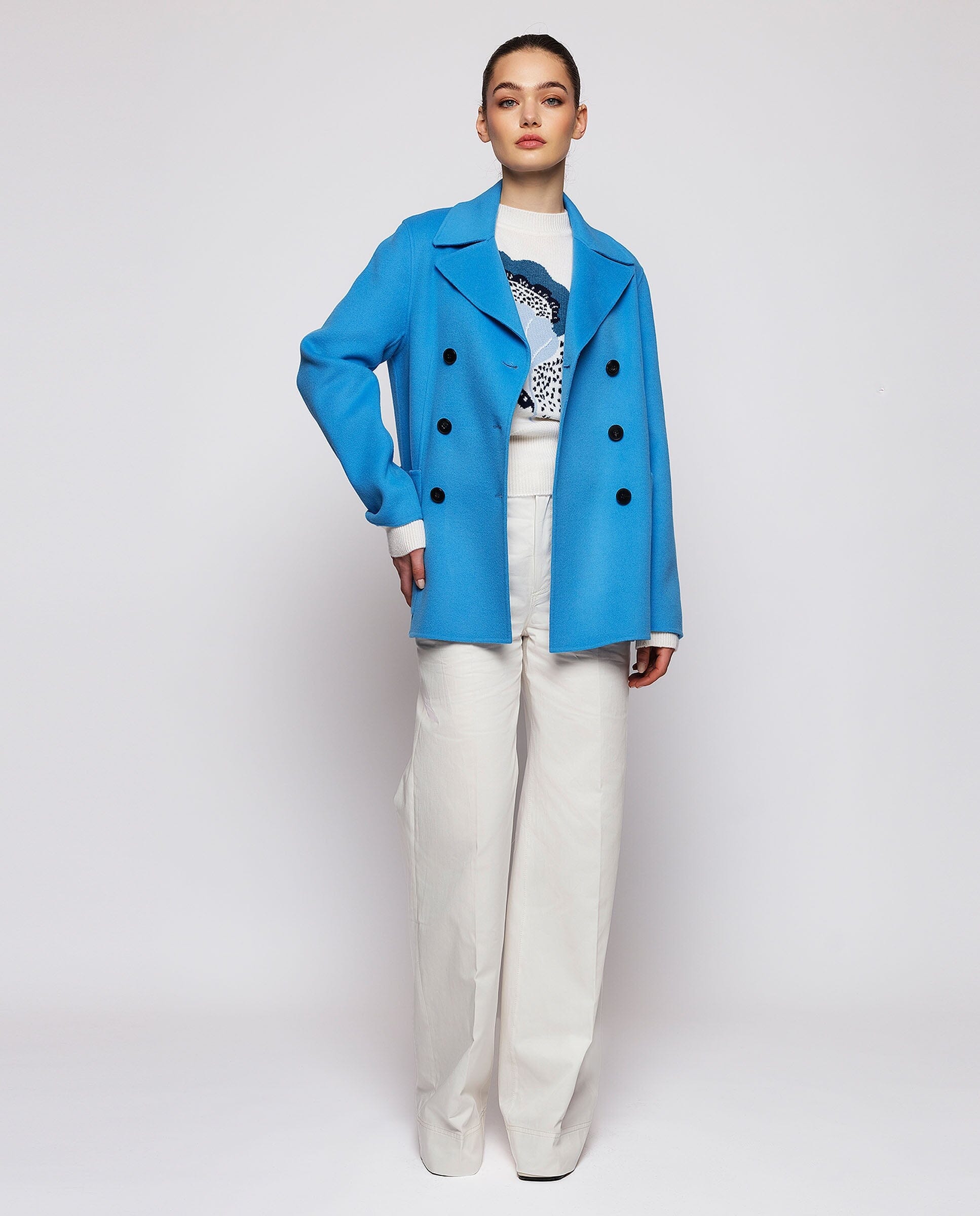 Blue floral jacquard cashmere wool sweater Sweaters Mirto 