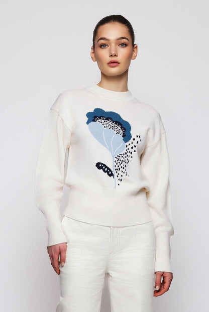 Blue floral jacquard cashmere wool sweater Sweaters Mirto 