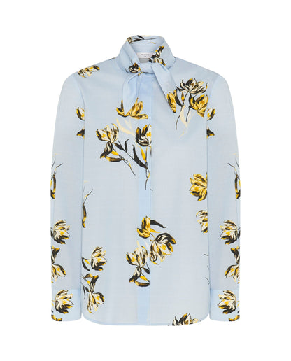Blue Floral Print Shirt with Bow Shirts & blouses Mirto 