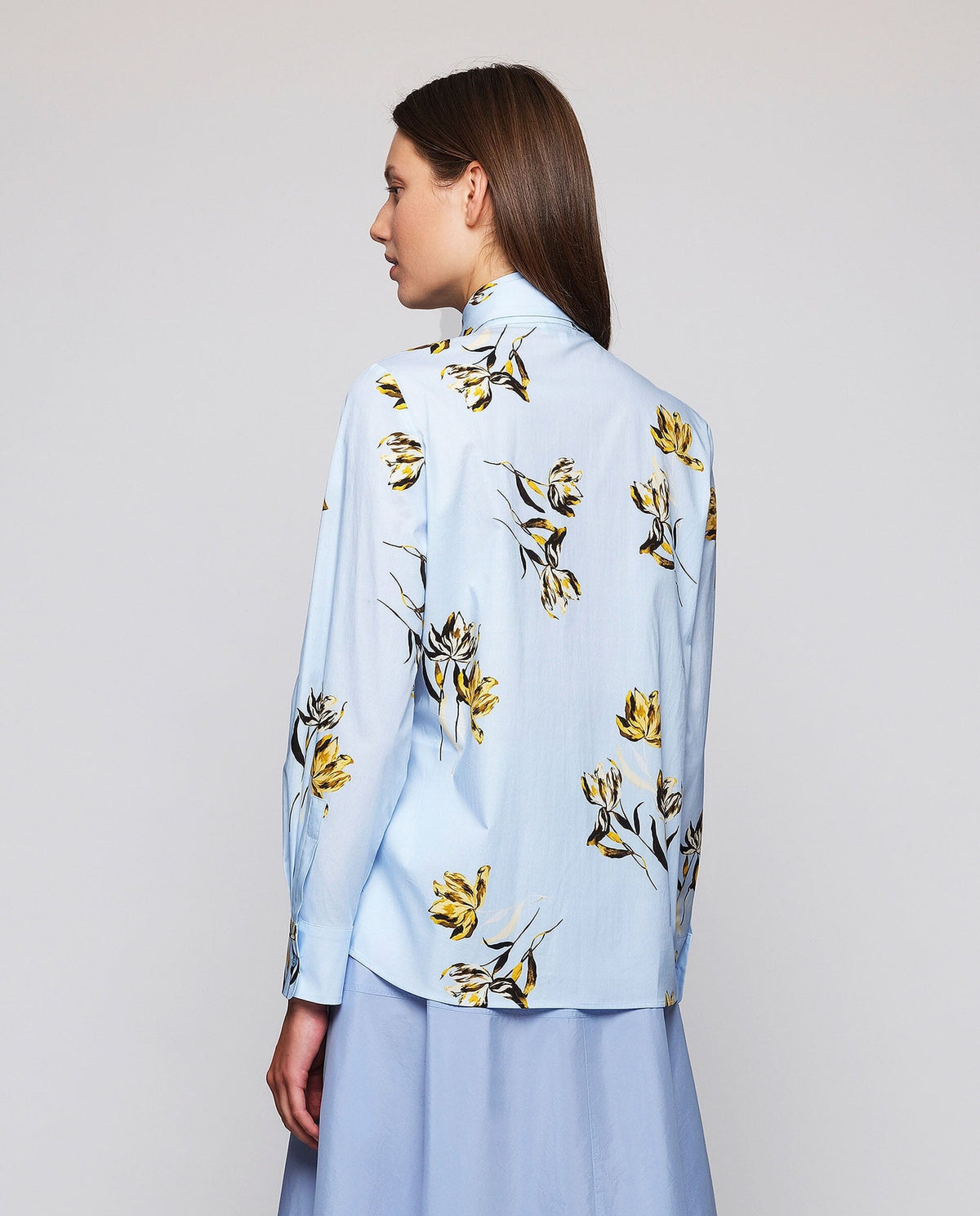 Blue Floral Print Shirt with Bow Shirts & blouses Mirto 