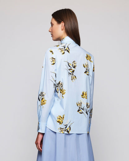 Blue Floral Print Shirt with Bow Shirts & blouses Mirto 