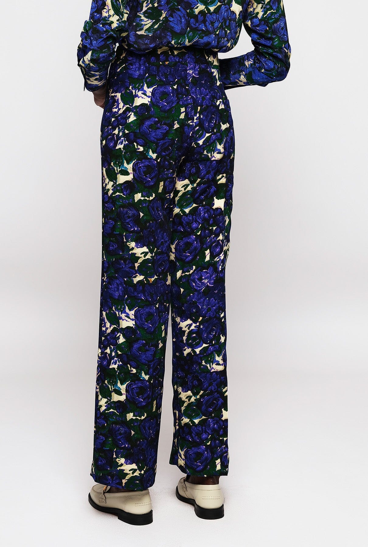 Blue & green floral print straight trousers Trousers Mirto 