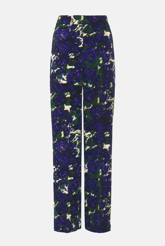 Blue & green floral print straight trousers Trousers Mirto 